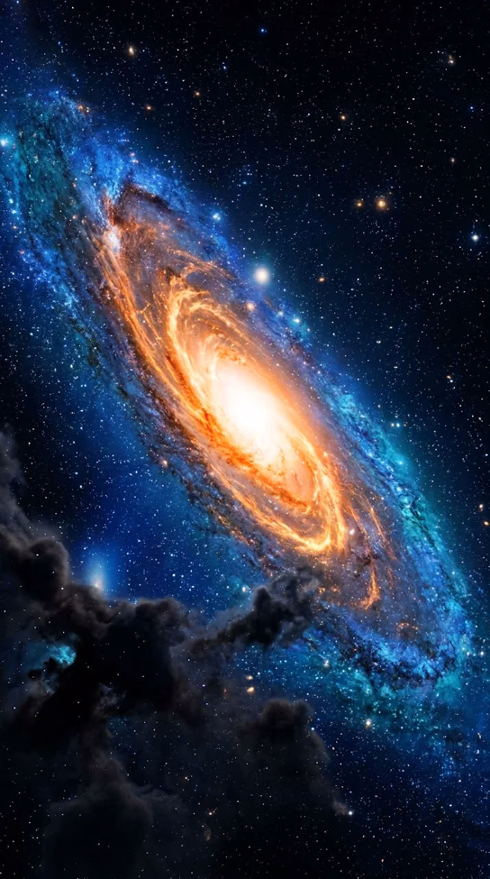 Vibrant Spiral Galaxy Vortex with Glowing Orange Core and Blue Dust - Free Mobile AMOLED Wallpaper Background