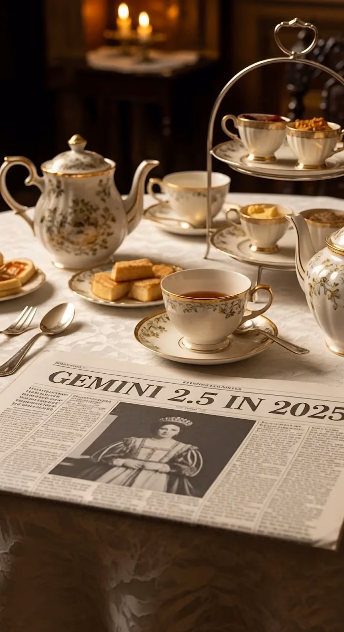Vintage Afternoon Tea and Gemini 2.5 News Headline - Free Mobile AMOLED Wallpaper Background