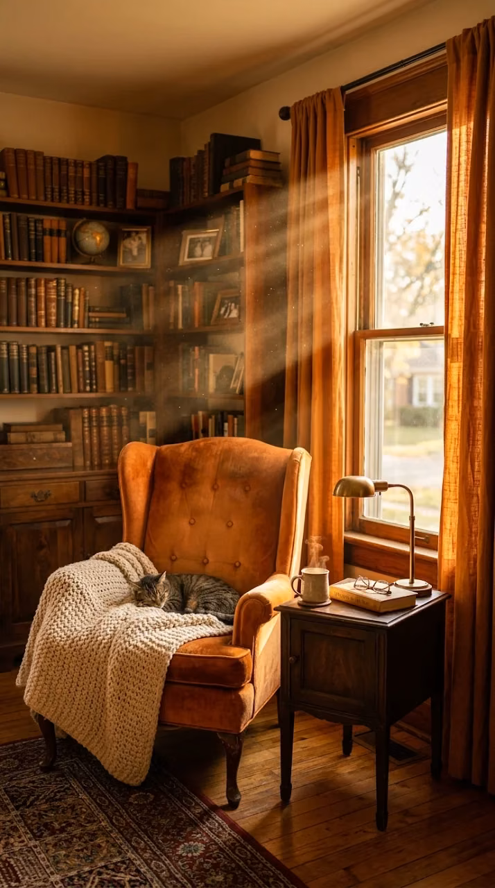 Vintage Armchair in a Sunlit Room with Volumetric Light Rays Through a Window - Free Mobile AMOLED Wallpaper Background
