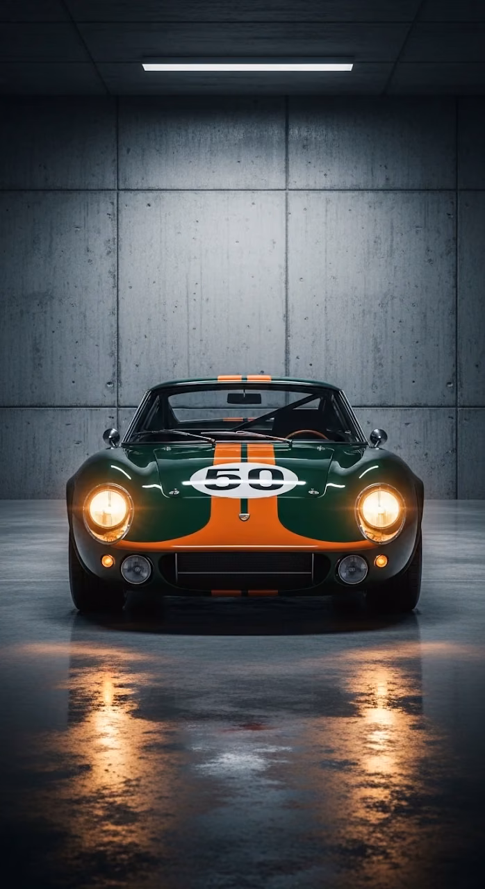 Download Vintage Green Race Car in Concrete Bunker Wallpaper in Mobile HD Vintage Green Race Car in Concrete Bunker - Free Mobile AMOLED Wallpaper Background