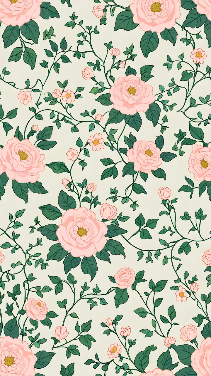 Download Vintage Pink Rose and Green Vine Seamless Pattern Wallpaper in Mobile HD Vintage Pink Rose and Green Vine Seamless Pattern - Free Mobile AMOLED Wallpaper Background