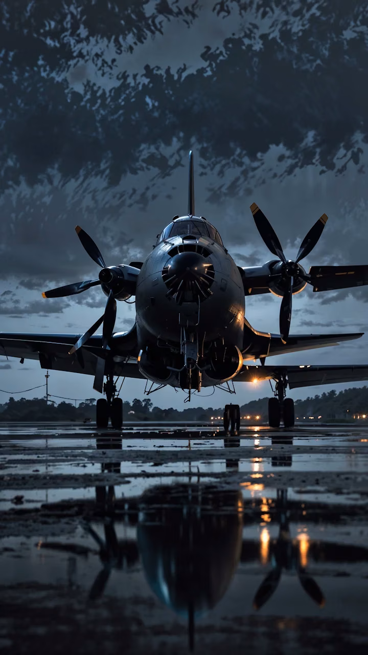 Vintage Propeller Plane on Wet Tarmac at Dusk - Free Mobile AMOLED Wallpaper Background