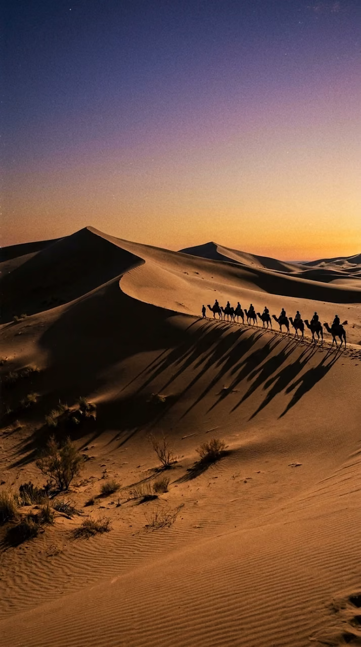 Download Vintage Style Desert Dawn with Camel Caravan Silhouette Wallpaper in Mobile HD Vintage Style Desert Dawn with Camel Caravan Silhouette - Free Mobile AMOLED Wallpaper Background