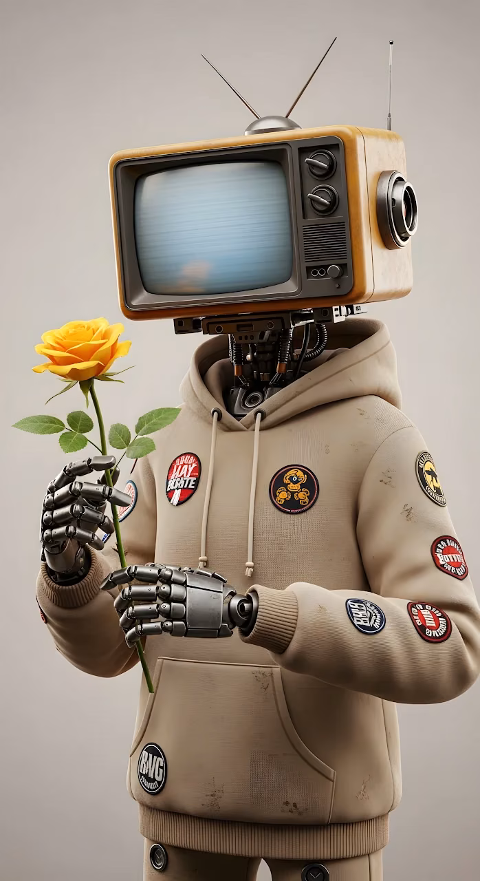 Download Vintage TV Head Robot Holding Yellow Rose Wallpaper in Mobile HD Vintage TV Head Robot Holding Yellow Rose - Free Mobile AMOLED Wallpaper Background