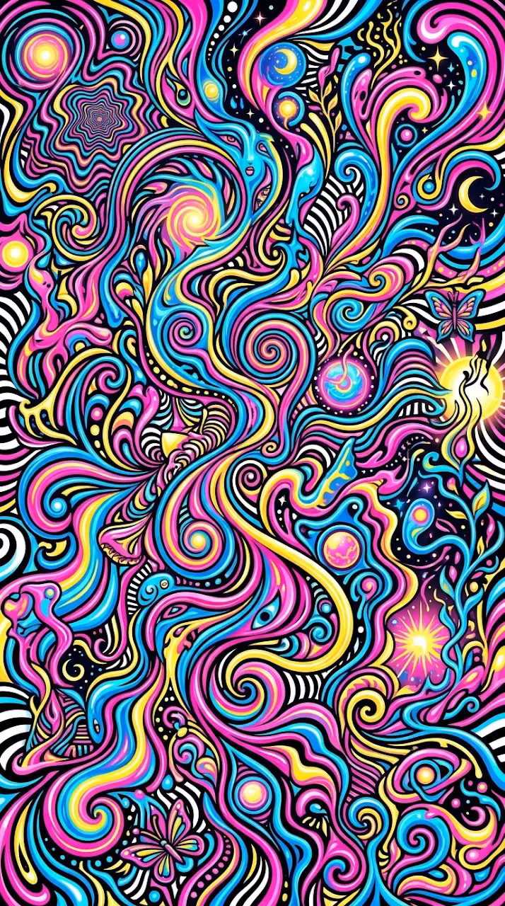 Download Vivid Psychedelic Abstract Artwork with Swirling Neon Patterns Wallpaper in Mobile HD Vivid Psychedelic Abstract Artwork with Swirling Neon Patterns - Free Mobile AMOLED Wallpaper Background