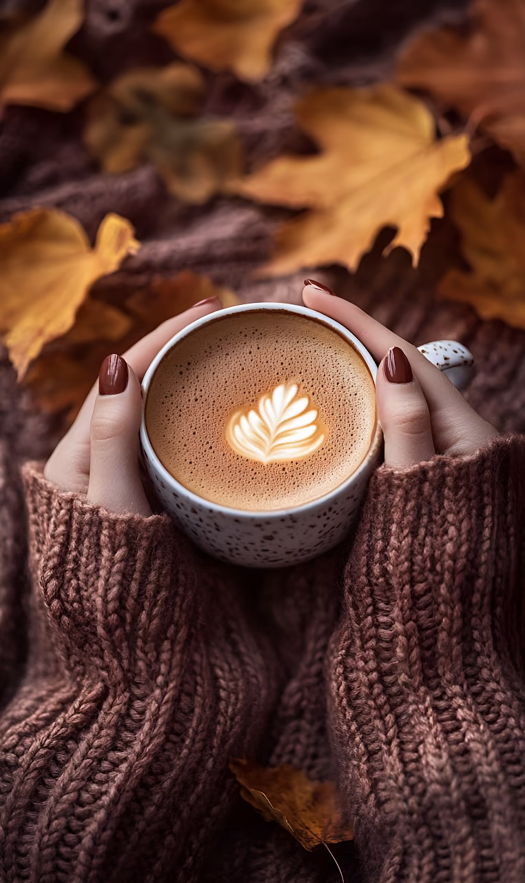 Download Warm Latte Art Mug Held by Hands in Chunky Knit Sweater Wallpaper in Mobile HD Warm Latte Art Mug Held by Hands in Chunky Knit Sweater - Free Mobile AMOLED Wallpaper Background