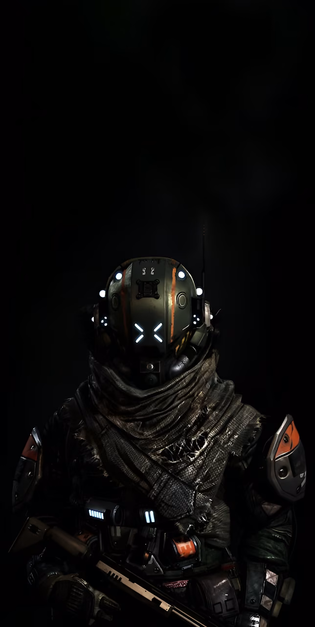 Wasteland Trooper Helmet Glowing Visor Dark Scifi Portrait - Free Mobile AMOLED Wallpaper Background