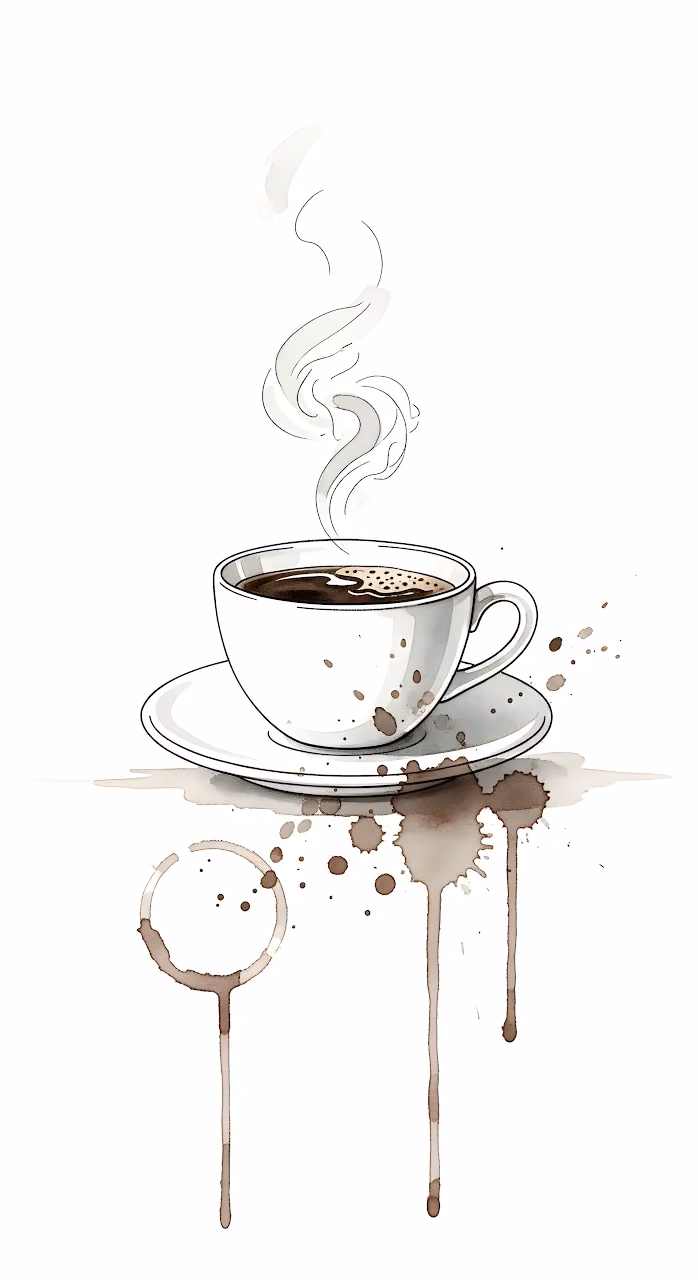 Watercolor Coffee Cup Sketch with Brown Splatter Art - Free Mobile AMOLED Wallpaper Background