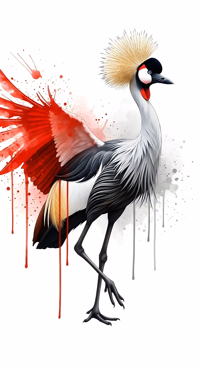 Watercolor Crowned Crane Red Wing Splatter Art - Free Mobile AMOLED Wallpaper Background