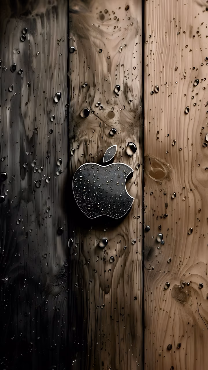 Download Wet Wood Grain Apple Logo Chrome Rain Drops Texture Wallpaper in Mobile HD Wet Wood Grain Apple Logo Chrome Rain Drops Texture - Free Mobile AMOLED Wallpaper Background