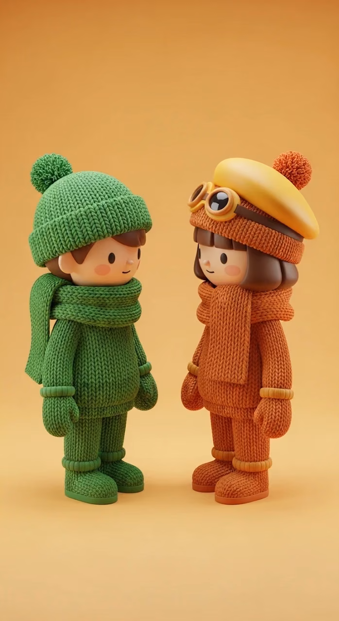 Download Whimsical 3D Render of Two Toy-like Characters in Winter Clothes Facing Each Other Wallpaper in Mobile HD Whimsical 3D Render of Two Toy-like Characters in Winter Clothes Facing Each Other - Free Mobile AMOLED Wallpaper Background