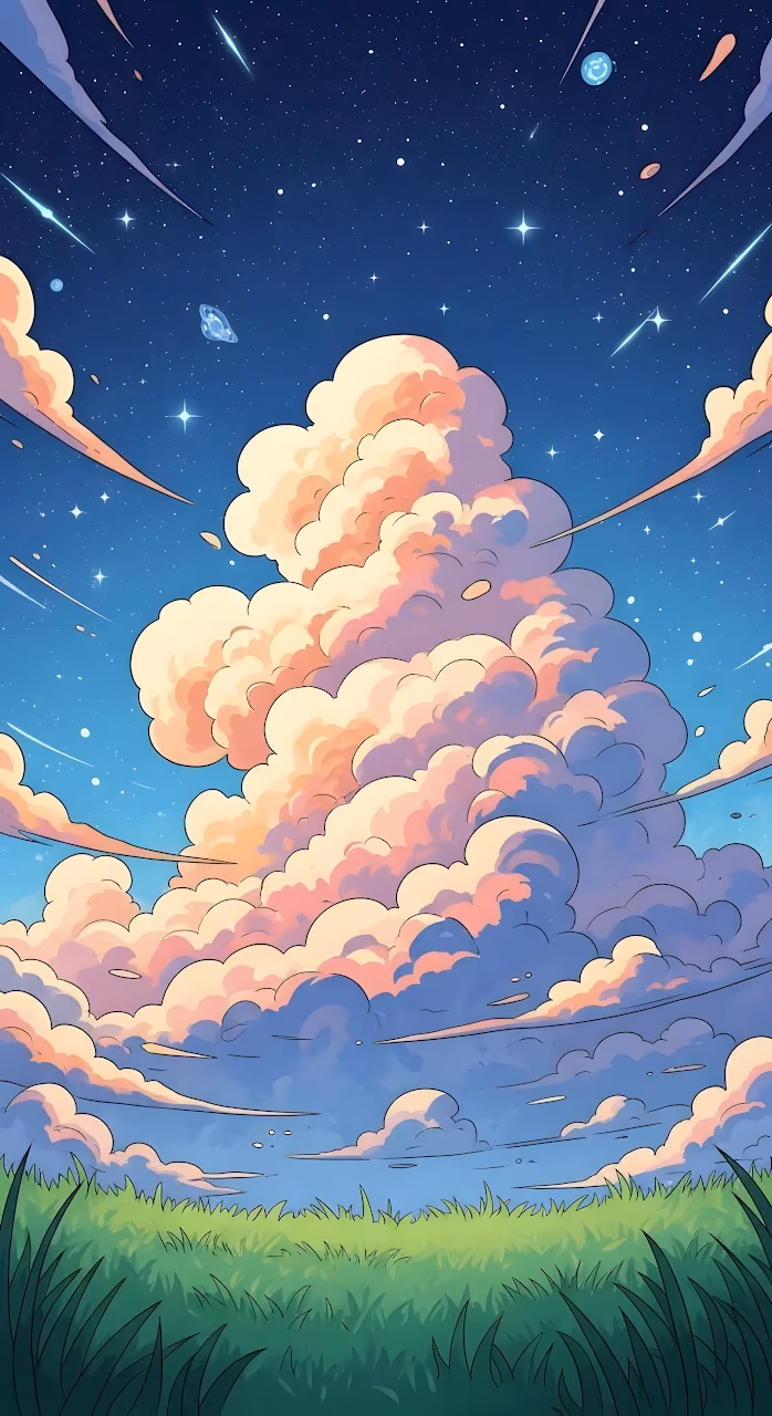 Download Whimsical Anime Cloudscape Starry Night Sky Art Wallpaper in Mobile HD Whimsical Anime Cloudscape Starry Night Sky Art - Free Mobile AMOLED Wallpaper Background