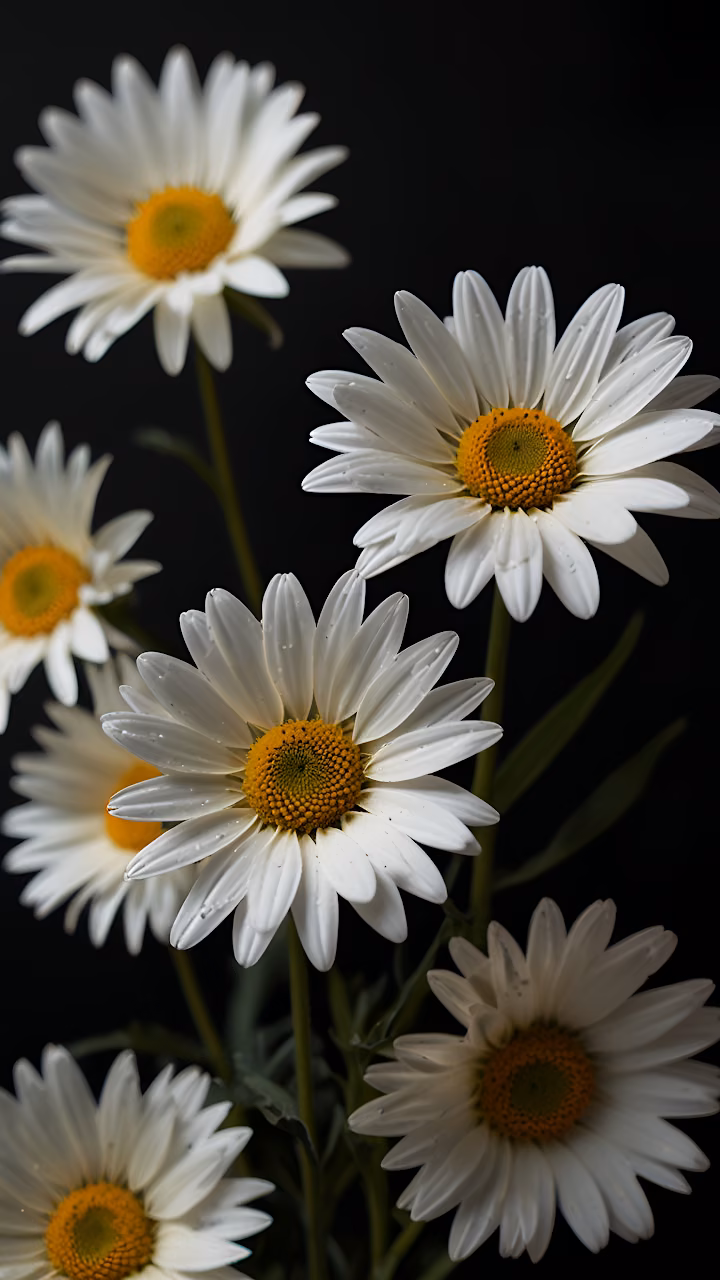 White Daisy Flowers Dark Background Macro Shot - Free Mobile AMOLED Wallpaper Background