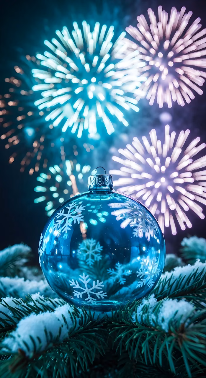 Winter Fireworks Christmas Ornament Pine Branches - Free Mobile AMOLED Wallpaper Background