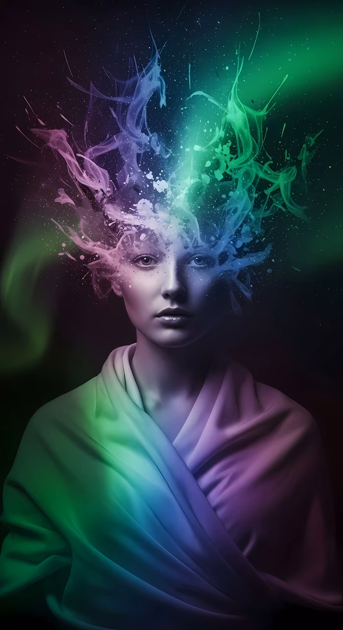 Download Woman with Exploding Neon Smoke and Ink Headpiece Wallpaper in Mobile HD Woman with Exploding Neon Smoke and Ink Headpiece - Free Mobile AMOLED Wallpaper Background