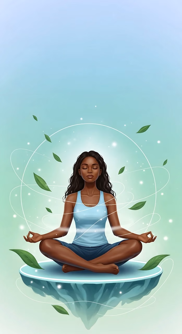 Woman Meditating Floating Lotus Position Wellness Art - Free Mobile AMOLED Wallpaper Background