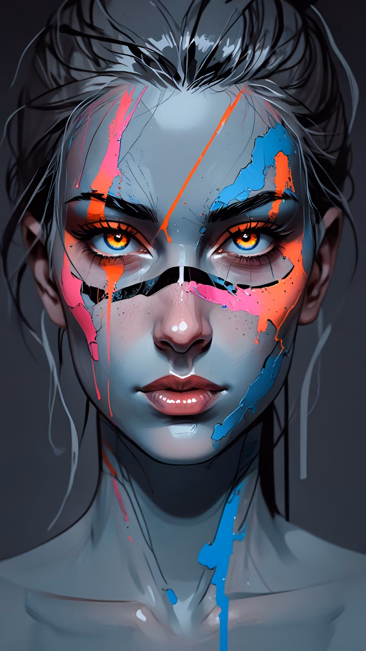 Download Woman with Neon Paint Drips on Monochrome Face Wallpaper in Mobile HD Woman with Neon Paint Drips on Monochrome Face - Free Mobile AMOLED Wallpaper Background