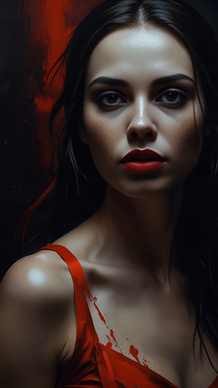 Woman in Red Dress with Bold Lipstick Against Dark Background - Free Mobile AMOLED Wallpaper Background