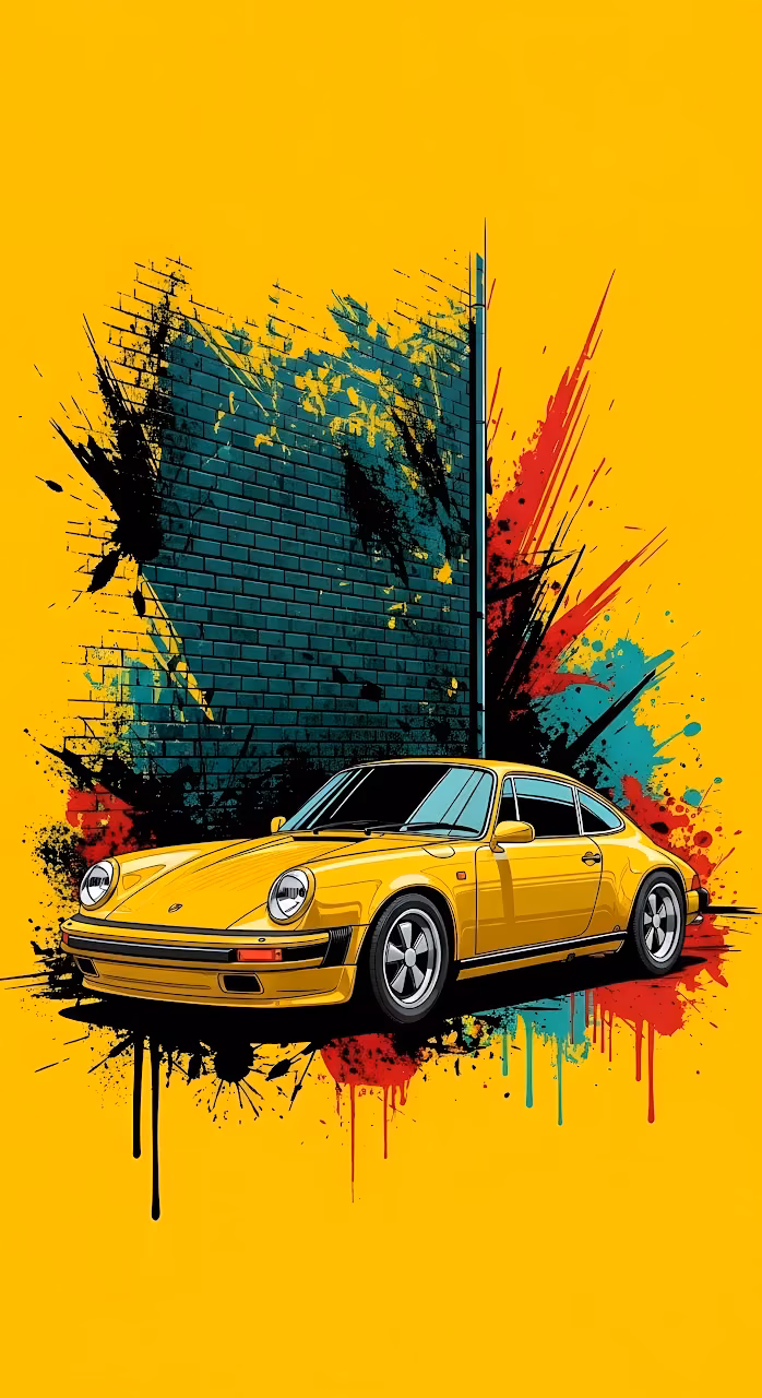 Download Yellow Classic Sports Car Graffiti Street Art Illustration Wallpaper in Mobile HD Yellow Classic Sports Car Graffiti Street Art Illustration - Free Mobile AMOLED Wallpaper Background