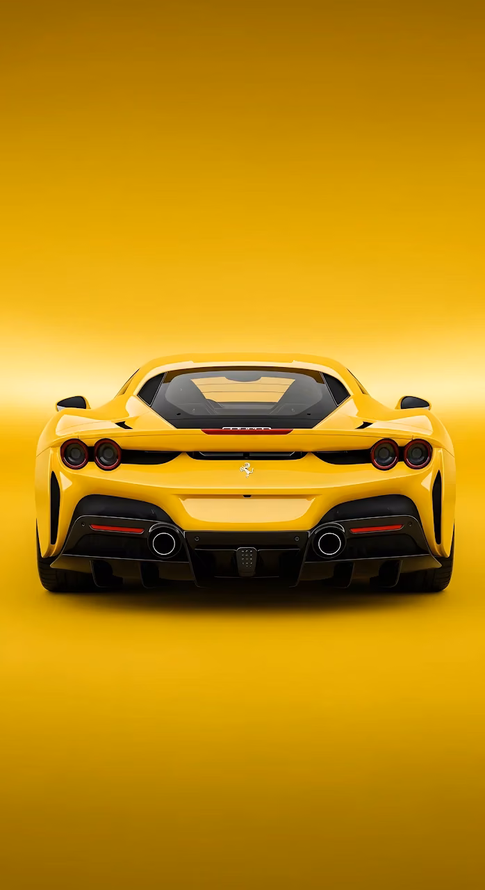 Yellow Ferrari F8 Tributo Rear View Minimalist - Free Mobile AMOLED Wallpaper Background