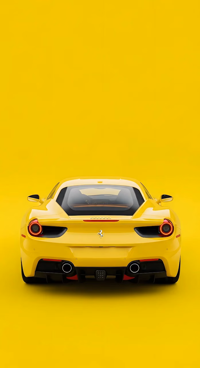 Yellow Ferrari Rear View on Monochromatic Background - Free Mobile AMOLED Wallpaper Background