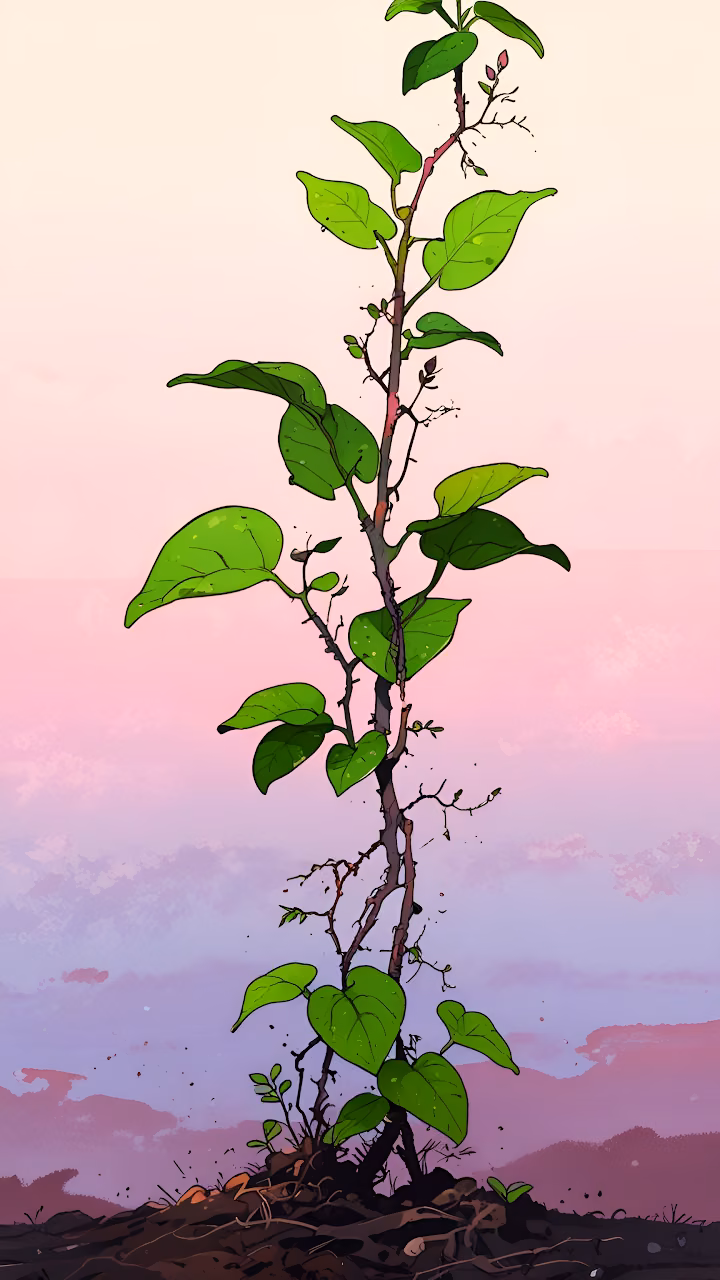 Download Young Sapling Growing Against Soft Pink and Purple Sky Wallpaper in Mobile HD Young Sapling Growing Against Soft Pink and Purple Sky - Free Mobile AMOLED Wallpaper Background