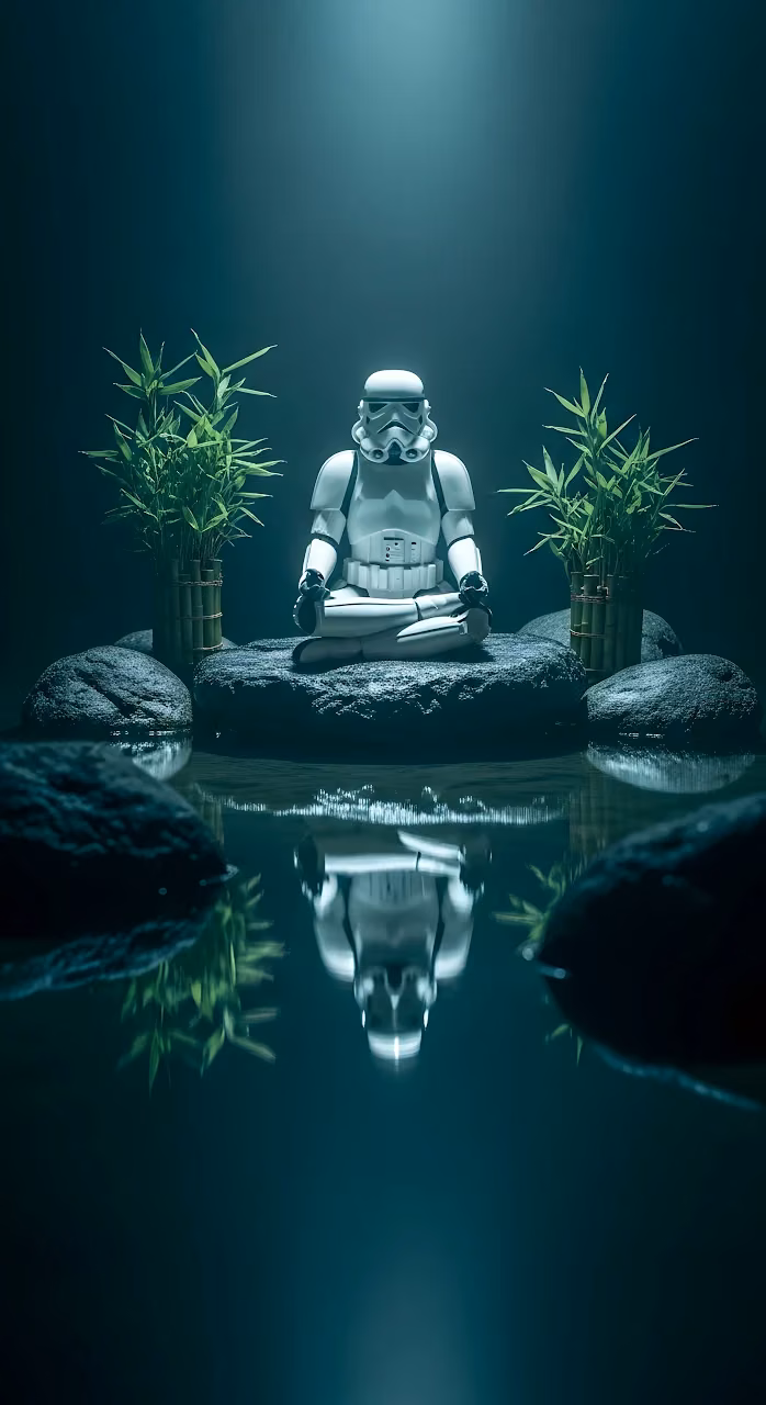 Download Zen Stormtrooper Meditation in Bamboo Rock Garden Wallpaper in Mobile HD Zen Stormtrooper Meditation in Bamboo Rock Garden - Free Mobile AMOLED Wallpaper Background