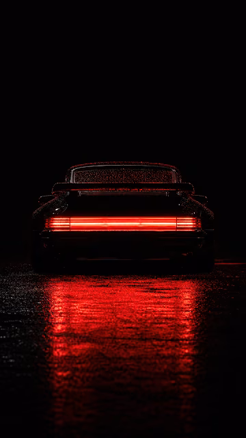 1980s Retro Black Sports Car Tail Lights in the Rain - Free 4K & 8K Mobile Wallpaper
