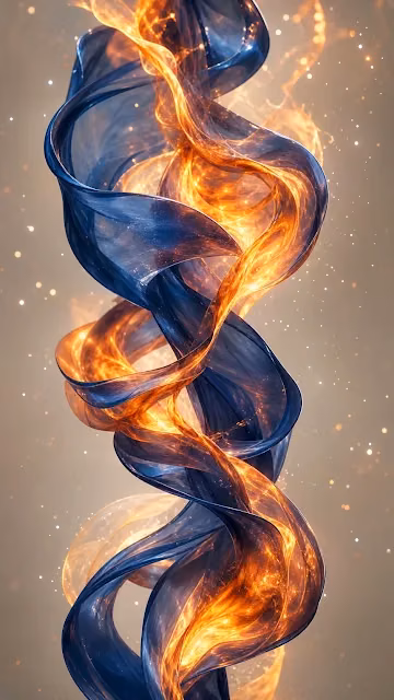 Abstract 3D Render of Flowing Blue and Orange Ribbons with Glowing Sparks - Free 4K & 8K Mobile Wallpaper