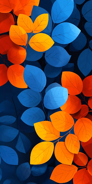 Abstract Autumn Leaves Pattern Vibrant Blue Orange Yellow Foliage - Free 4K & 8K Mobile Wallpaper