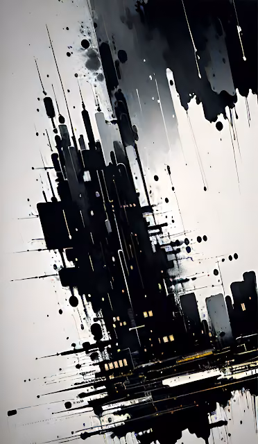 Abstract Black Ink Splatter Deconstructed Cityscape Art - Free 4K & 8K Mobile Wallpaper