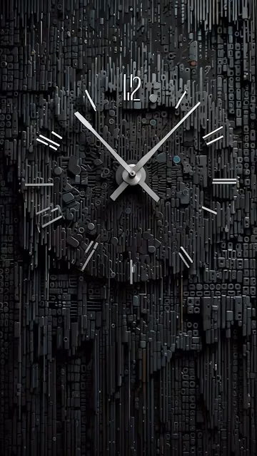Abstract Clock Face on Dark Textured Digital Art Wall - Free 4K & 8K Mobile Wallpaper
