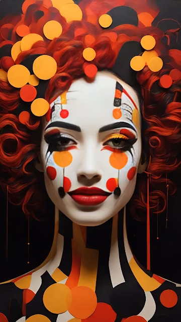 Abstract Clown Makeup Portrait with Red Orange Geometric Shapes - Free 4K & 8K Mobile Wallpaper