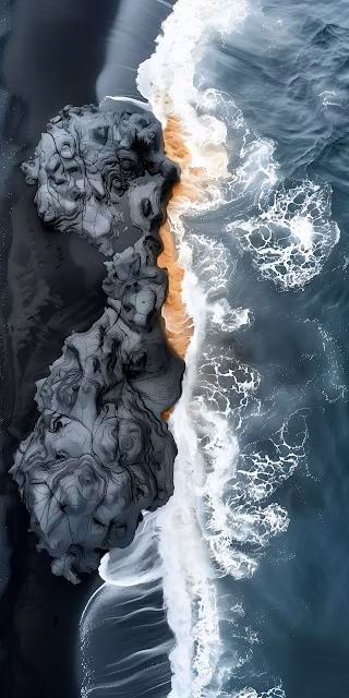 Abstract Coastal Erosion Dark Rock and Ocean Waves Texture - Free 4K & 8K Mobile Wallpaper