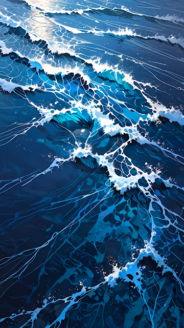 Abstract Deep Blue Ocean Waves Stylized Foam Art - Free 4K & 8K Mobile Wallpaper