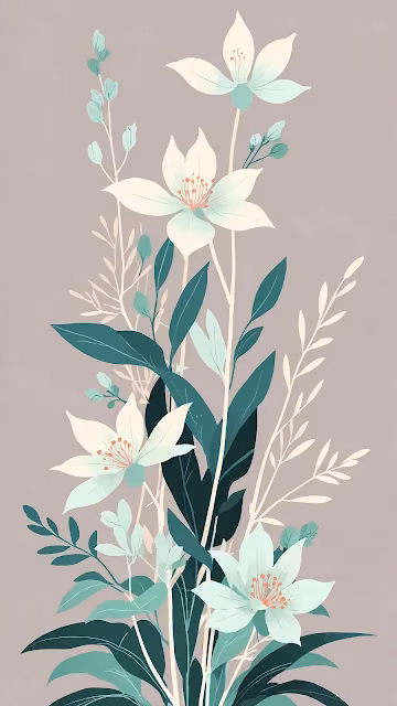 Abstract Floral Bouquet in Teal and White on Taupe - Free 4K & 8K Mobile Wallpaper