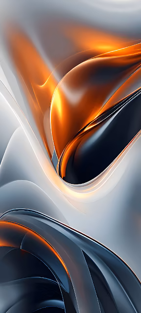 Abstract Flowing Metallic Curves Orange and Dark Grey Art - Free 4K & 8K Mobile Wallpaper