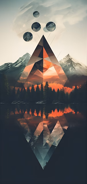 Abstract Geometric Mountain Forest Reflection Art - Free 4K & 8K Mobile Wallpaper