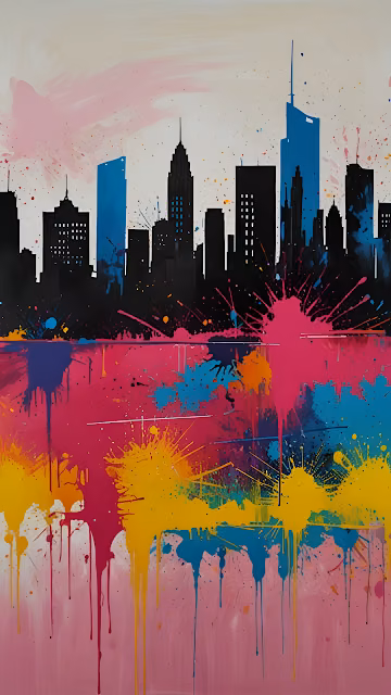 Abstract Graffiti City Skyline Paint Splatter Urban Art - Free 4K & 8K Mobile Wallpaper