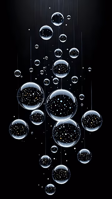 Abstract Hanging Glass Ornaments Containing Starfield - Free 4K & 8K Mobile Wallpaper