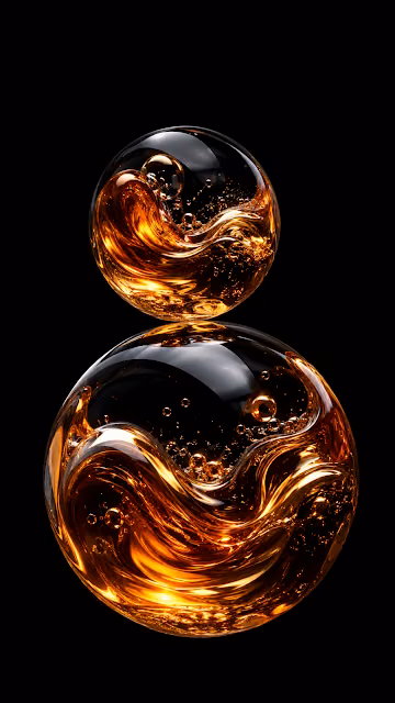 Abstract Liquid Amber and Glass Spheres on Black Background - Free 4K & 8K Mobile Wallpaper