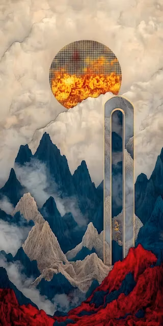 Abstract Neo Asian Landscape with Golden Archway - Free 4K & 8K Mobile Wallpaper