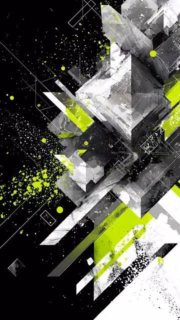 Abstract Neon Green Geometric Grunge Splatter Design - Free 4K & 8K Mobile Wallpaper