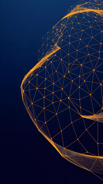 Abstract Orange Plexus Wireframe Network on Dark Blue - Free 4K & 8K Mobile Wallpaper