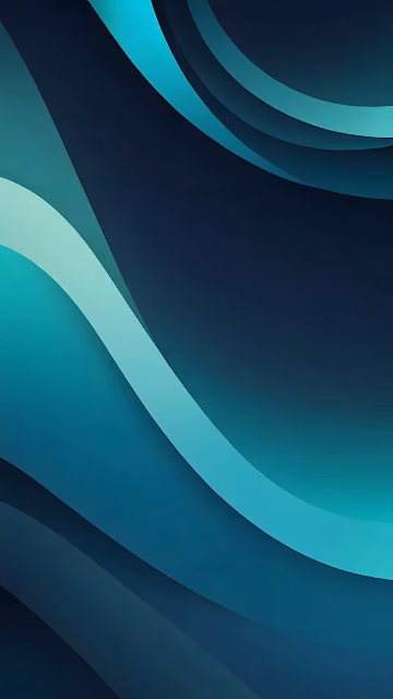 Abstract Teal and Navy Blue Layered Wave Design - Free 4K & 8K Mobile Wallpaper