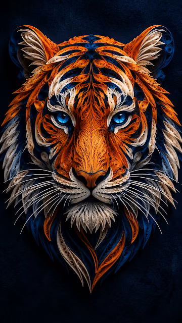 Abstract Tiger Face Textured Quilled Paper Illustration - Free 4K & 8K Mobile Wallpaper