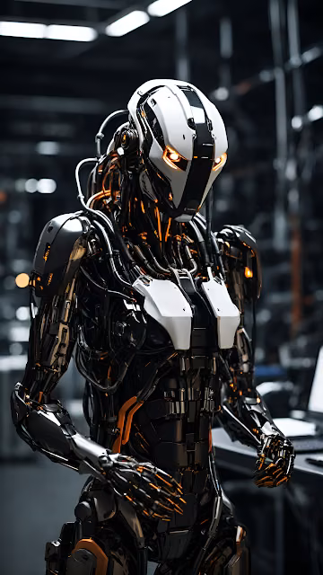 Advanced Android Robot Industrial Setting Dark SciFi Art - Free 4K & 8K Mobile Wallpaper