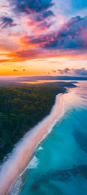 Aerial Sunset View of Pristine Beach and Turquoise Ocean - Free 4K & 8K Mobile Wallpaper