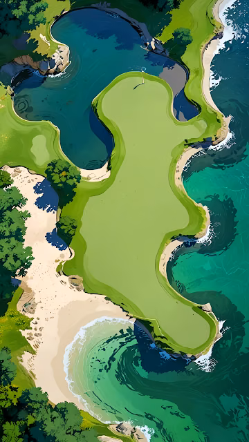 Aerial View Coastal Golf Green Turquoise Ocean Resort - Free 4K & 8K Mobile Wallpaper
