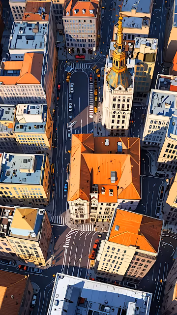 Aerial View European City Block Rooftops Urban Geometry - Free 4K & 8K Mobile Wallpaper